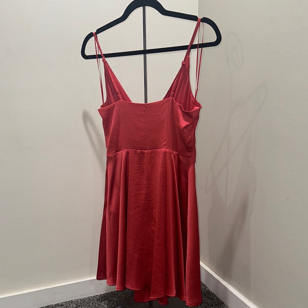 Express Coral Red V-Neck Dress - Picture 6 of 7